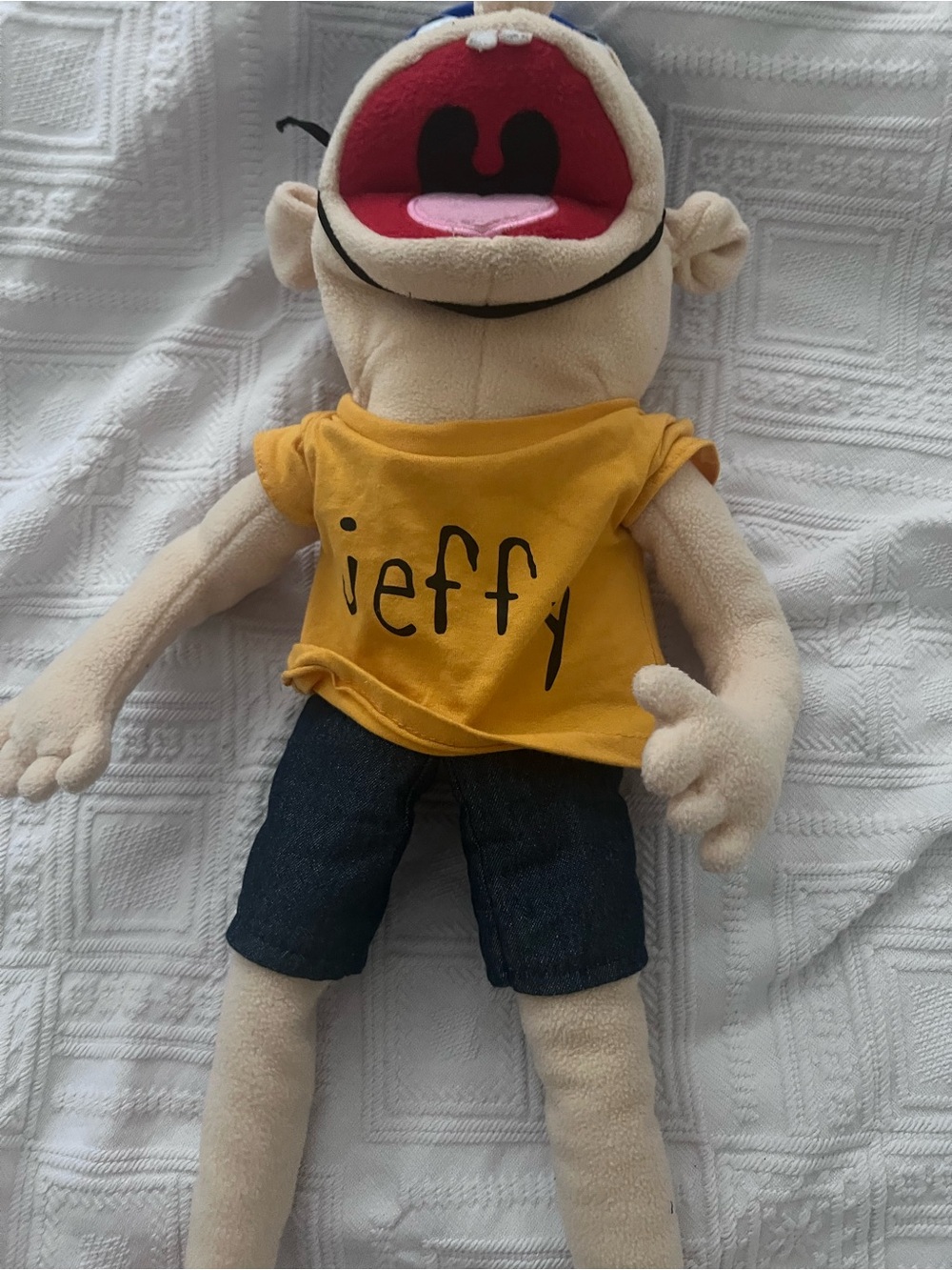 Yellow 'jeffy' Plush Doll Shirted Character Toy